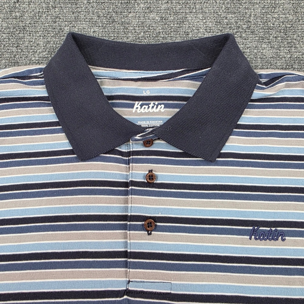 Katin Finley Mens Striped Polo Shirt, Short Sleeve, Blue Multi, NWT Size L‎ Surf